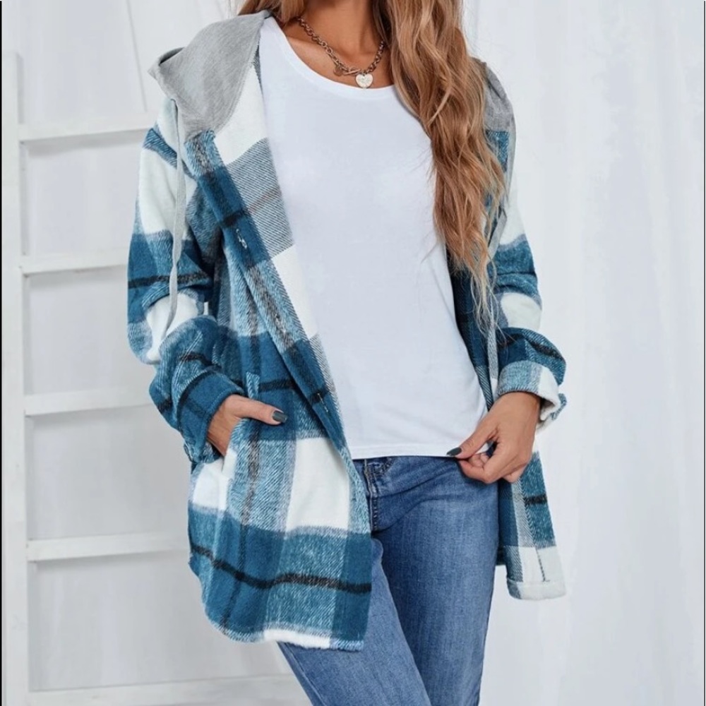 Plaid flannel hoodie jacket - Picture 1 of 6